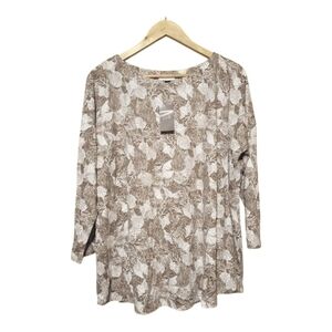 J. Jill Womens L Tall Brown Seashell Coral Print Linen-Blend 3/4 Tunic Top New